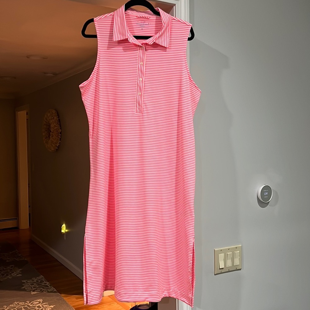 Vineyard Vines Pink and White Striped Sleeveless Midi Dress